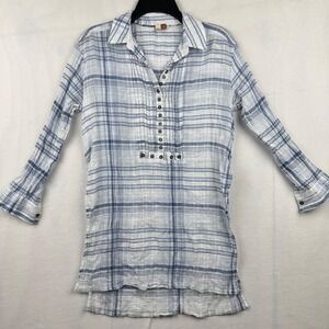 Pilcro Anthropologie Plaid‎ Tunic Top XS Petite Blue White Button Down